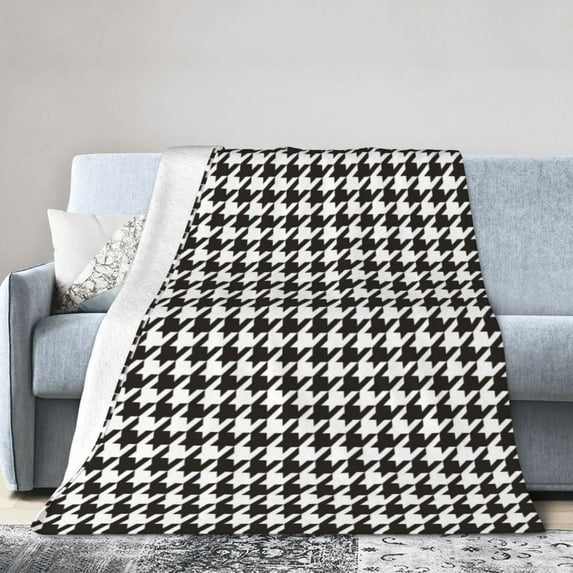 Kll Fleece Blanket Plush Throw Blanket Houndstooth Black And White,Soft Fuzzy Cozy Flannel Blanket For Couch Sofa Bed.(50"X40")