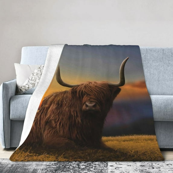 Kll Fleece Blanket Plush Throw Blanket Large Cattle In A Meadow In Top Of A Hill,Soft Fuzzy Cozy Flannel Blanket For Couch Sofa Bed.(40"X30")
