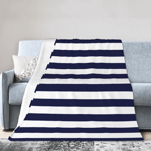 Kll Fleece Blanket Plush Throw Blanket Navy Blue And White Stripes,Soft Fuzzy Cozy Flannel Blanket For Couch Sofa Bed.(50"X40")