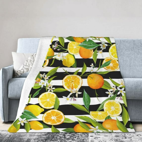 Kll Fleece Blanket Plush Throw Blanket Orange And Lemon,Soft Fuzzy Cozy Flannel Blanket For Couch Sofa Bed.(40"X30")
