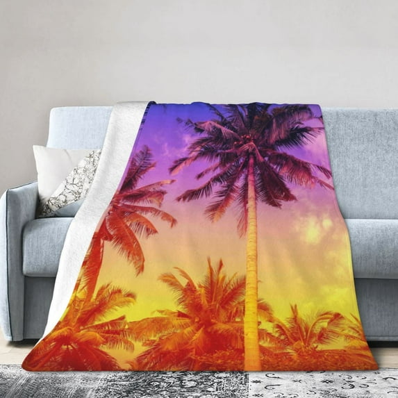 Kll Fleece Blanket Plush Throw Blanket Palm Trees At Sunset,Soft Fuzzy Cozy Flannel Blanket For Couch Sofa Bed.(40"X30")