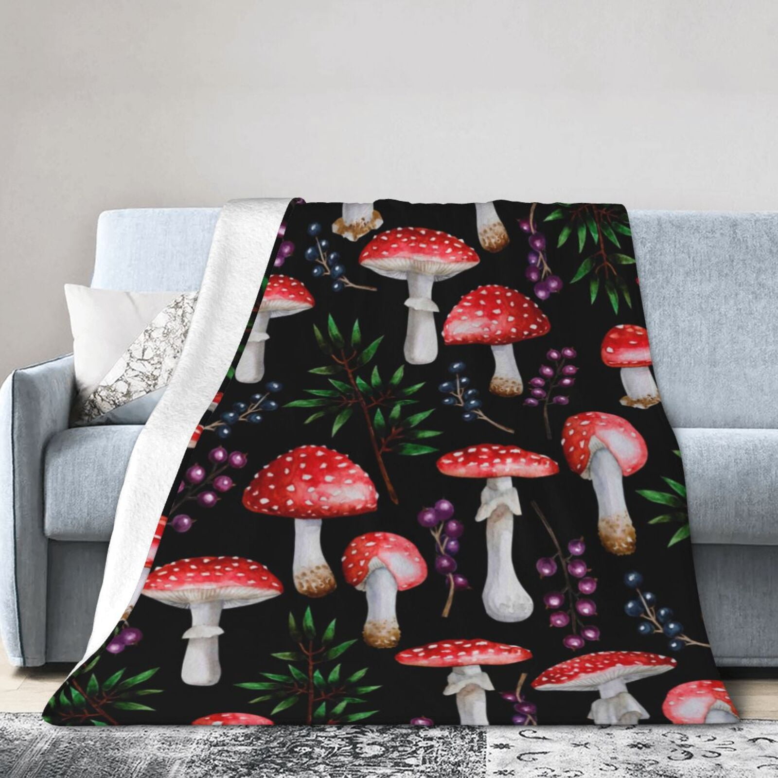 Kll Fleece Blanket Plush Throw Blanket Red Mushrooms,Soft Fuzzy Cozy