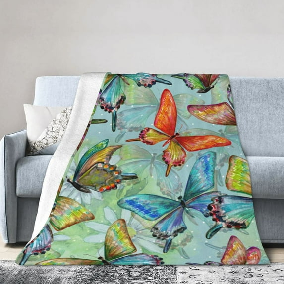 Kll Fleece Blanket Plush Throw Blanket Retro Seamless Flying Butterflies,Soft Fuzzy Cozy Flannel Blanket For Couch Sofa Bed.(80"X60")