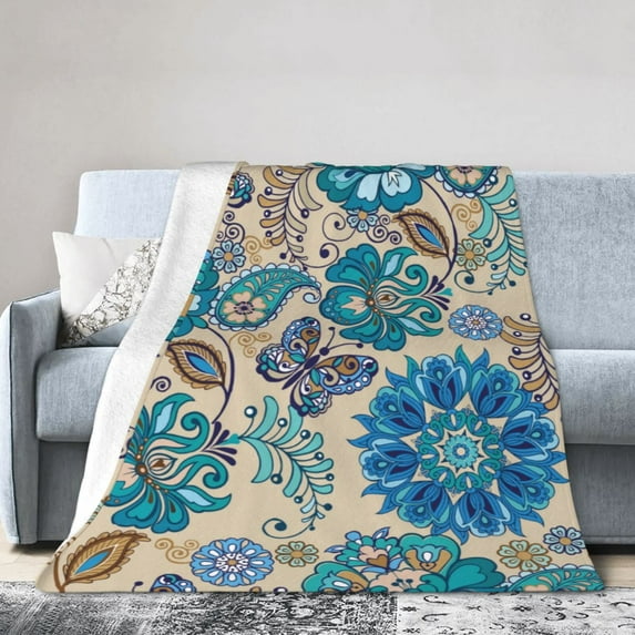 Kll Fleece Blanket Plush Throw Blanket Vintage Floral Butterflies,Soft Fuzzy Cozy Flannel Blanket For Couch Sofa Bed.(50"X40")