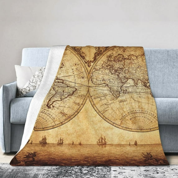 Kll Fleece Blanket Plush Throw Blanket Vintage Map Of The World,Soft Fuzzy Cozy Flannel Blanket For Couch Sofa Bed.(80"X60")