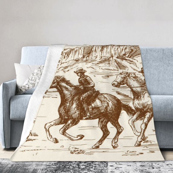Kll Fleece Blanket Plush Throw Blanket Western Desert Cowboys1,Soft Fuzzy Cozy Flannel Blanket For Couch Sofa Bed.(80"X60")