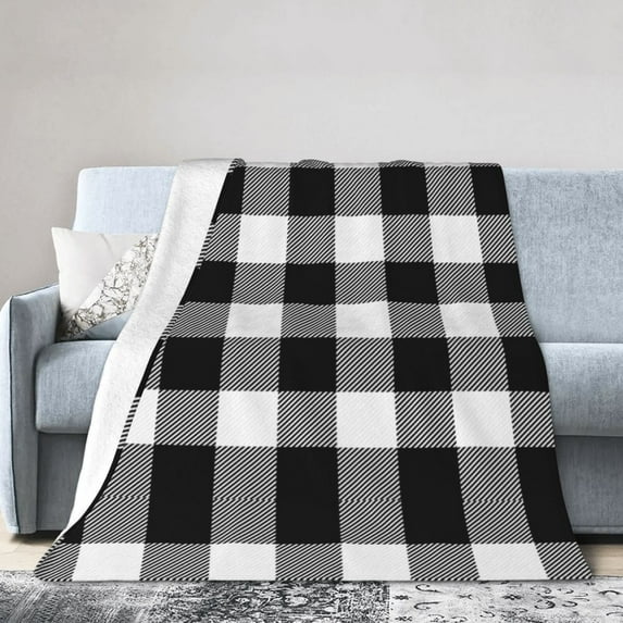 Kll Fleece Blanket Plush Throw Blanket White And Black Plaid Pattern,Soft Fuzzy Cozy Flannel Blanket For Couch Sofa Bed.(50"X40")