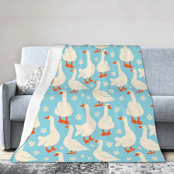 Kll Fleece Blanket Plush Throw Blanket White Geese And Flower,Soft Fuzzy Cozy Flannel Blanket For Couch Sofa Bed.(50"X40")