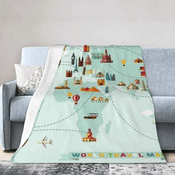 Kll Fleece Blanket Plush Throw Blanket World Travel Map,Soft Fuzzy Cozy Flannel Blanket For Couch Sofa Bed.(60"X50")