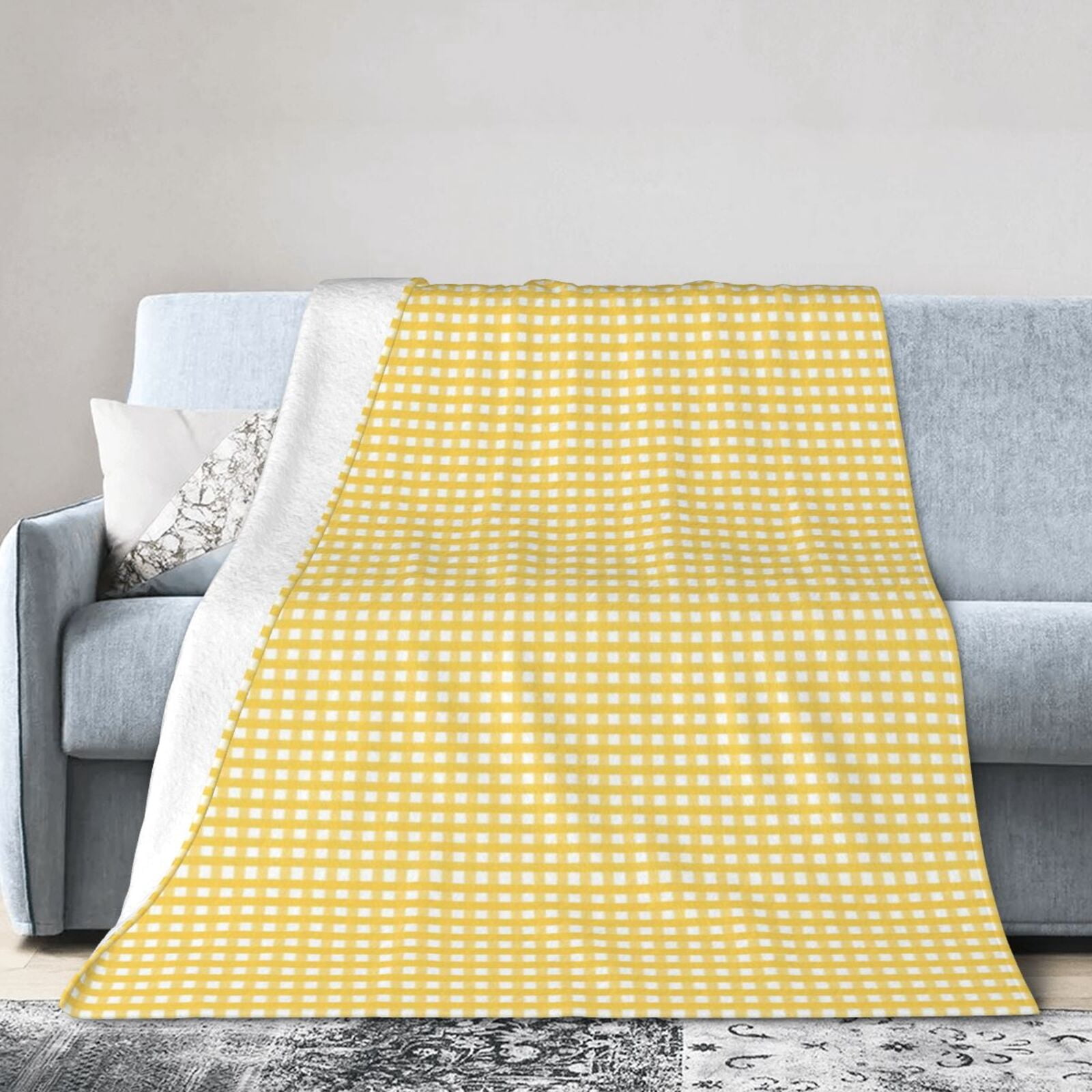 Kll Fleece Blanket Plush Throw Blanket Yellow Gingham,Soft Fuzzy