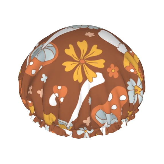 Kll Floral Hippie Mushrooms Pattern Shower Cap & Bath Cap For Women,Reversible Oversized Waterproof Shower Caps For All Hair Lengths,Elastic Reusable Bathing Hair Cap