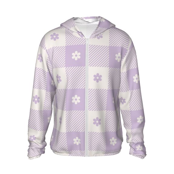 Kll Floral Purple Buffalo Plaid Print Men'S Women’s Upf 50+ Sun Protection Outdoor Hoodie Jacket Long Sleeve Fishing Hiking Performance Shirt- Xx-Large