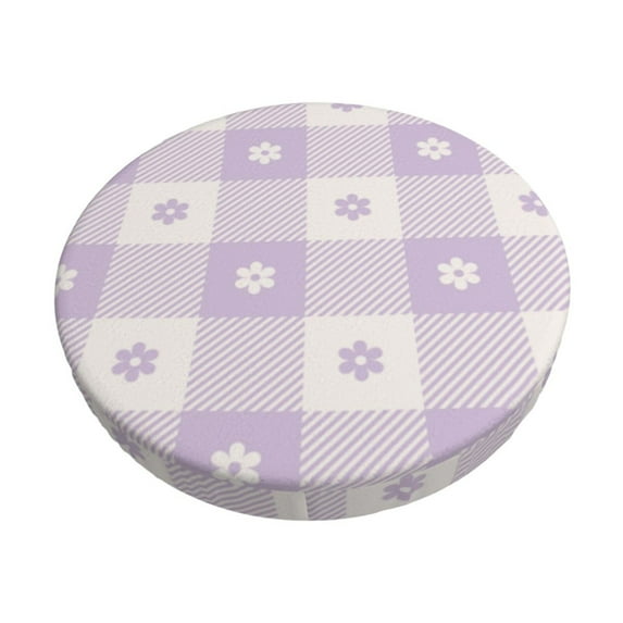 Kll Floral Purple Buffalo Plaid Round Bar Chair Cushion Cover 13 Inch,Bar Stool Protector With Elastic, Soft Washable