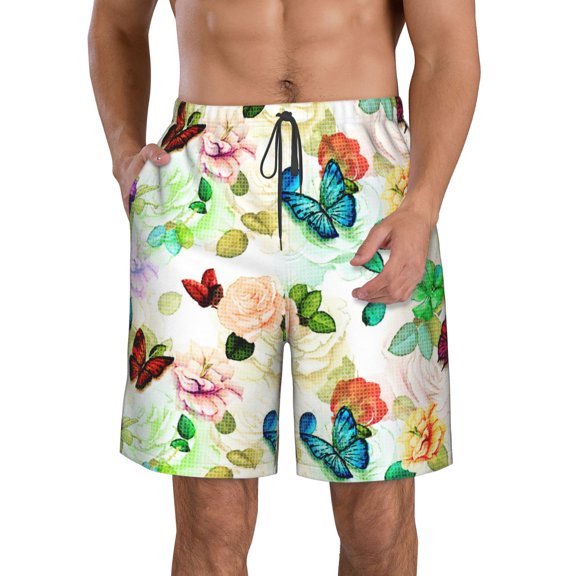 Kll Floral Vintage Men'S Casual Summer Beach Shorts Hawaiian Shorts With Pockets-Medium