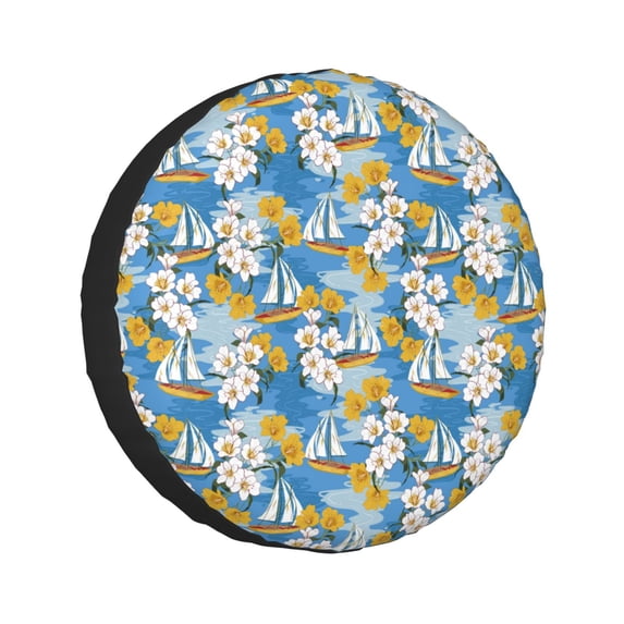 Kll Flower And Sail Boat Tire Cover,Universal Wheel Tire Cover For Trailer, Rv, Suv, Truck,Camper And Many Vehicle,(14 Inch)
