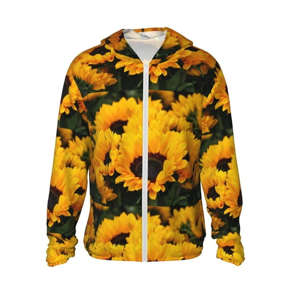 Kll Flower Bush Sunflower Print Men'S Women’s Upf 50+ Sun Protection Outdoor Hoodie Jacket Long Sleeve Fishing Hiking Performance Shirt- Xx-Large