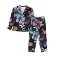 thumbnail image 1 of Kll Flowers Ad Butterflies Print Women'S Long Sleeve Pajamas With Pants Sleepwear Loungewear 2 Set-Large, 1 of 9