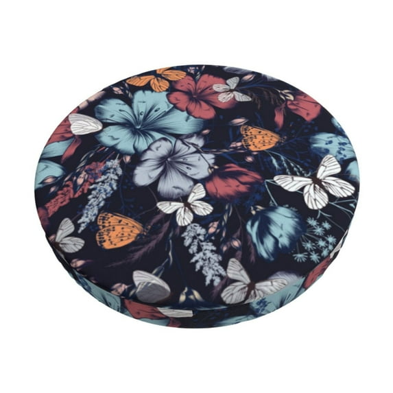 Kll Flowers Ad Butterflies Round Bar Chair Cushion Cover 14 Inch,Bar Stool Protector With Elastic, Soft Washable