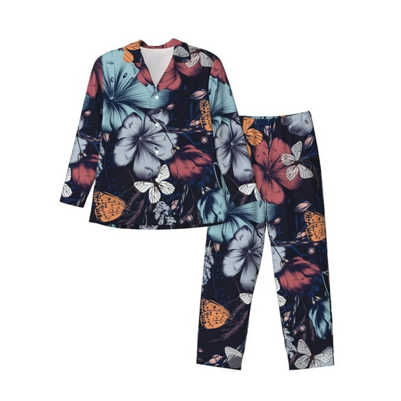 Kll Flowers Ad Butterflies Sleepwear Mens Flannel Pajamas,Long Cotton Pj Set