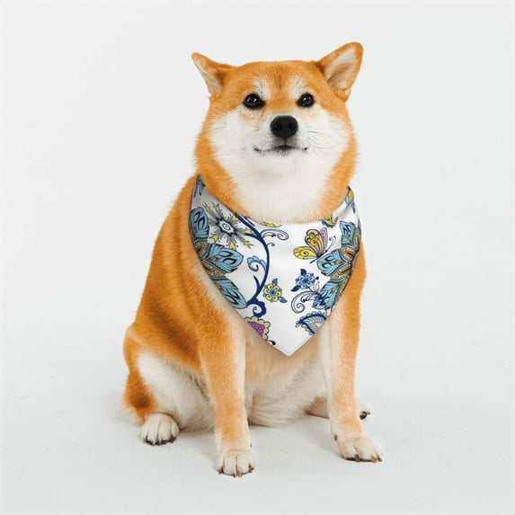 Kll Flowers And Butterflies Dog Bandanas,Triangle Reversible Pet Scarf For Small Medium Large And Extra Large Dogs-Small