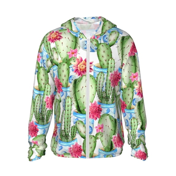 Kll Flowers And Cactus Print Men'S Women’s Upf 50+ Sun Protection Outdoor Hoodie Jacket Long Sleeve Fishing Hiking Performance Shirt- Small