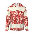 thumbnail image 1 of Kll Flowers Red Beige Print Men'S Women’s Upf 50+ Sun Protection Outdoor Hoodie Jacket Long Sleeve Fishing Hiking Performance Shirt- Medium, 1 of 8
