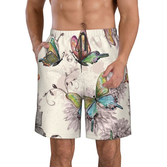 Kll Flying Butterflies Men'S Casual Summer Beach Shorts Hawaiian Shorts With Pockets-Small
