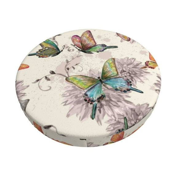 Kll Flying Butterflies Round Bar Chair Cushion Cover 12 Inch,Bar Stool Protector With Elastic, Soft Washable