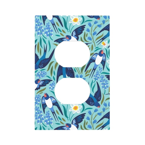 Kll Flying Swallows And Spring Flowers Wall Plate,Gloss Finish,Standard Size 1 - 5" X 3", Polycarbonate Thermoplastic,Electric Receptacle Plug Covers