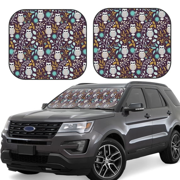 Kll Forest Cute Owl Windshield Sun Shade 2-Piece Foldable Car Front Window Sunshade For Most Sedans Suv Truck - Auto Sun Blocker Visor Protector Blocks Max Uv Rays - Medium