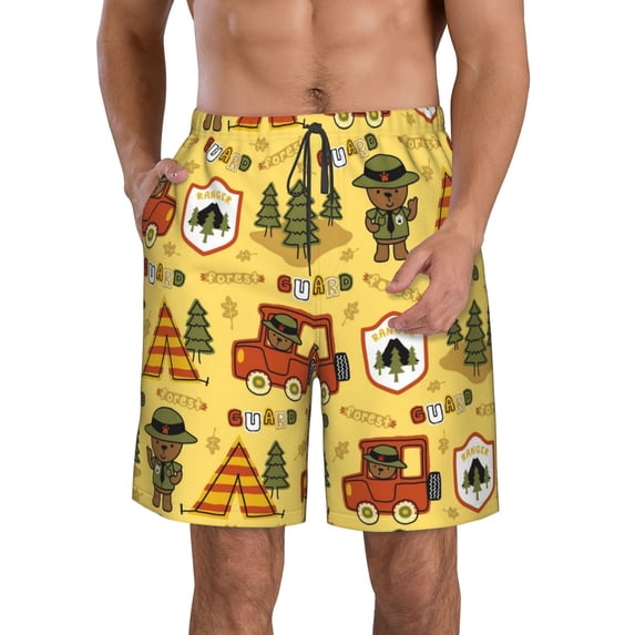 Kll Forest Guard Men'S Casual Summer Beach Shorts Hawaiian Shorts With Pockets-Medium