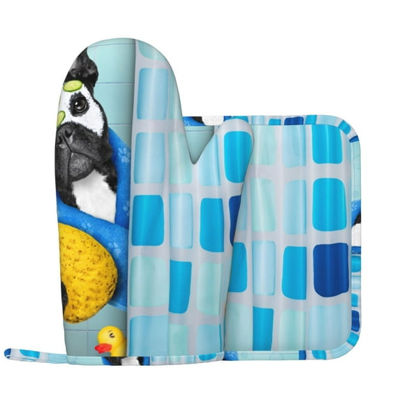 Kll French Bulldog Dog In A Bathtub Oven Gloves And Pot Holders Grill Gloves - Oven Gloves And Pot Holders, Non-Slip Cooking Gloves With Recycled Pads