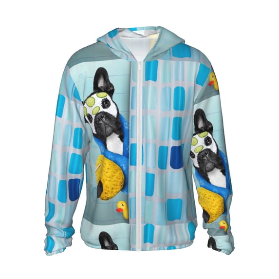 Kll French Bulldog Dog In A Bathtub Print Men'S Women’s Upf 50+ Sun Protection Outdoor Hoodie Jacket Long Sleeve Fishing Hiking Performance Shirt- X-Large
