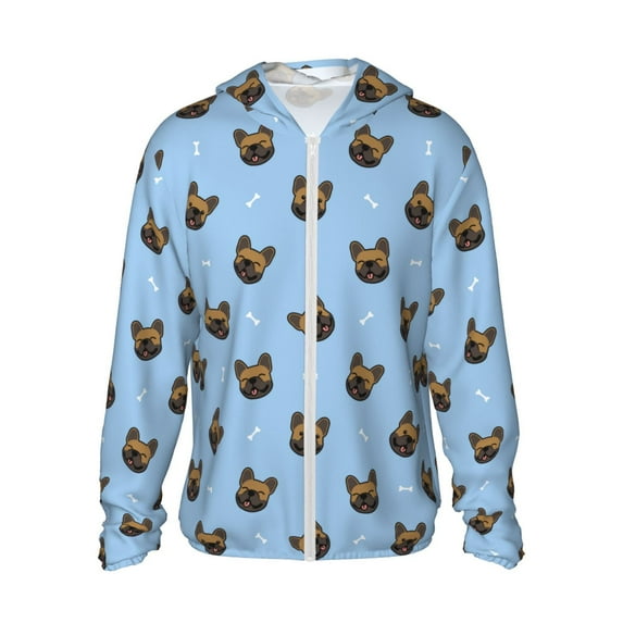 Kll French Bulldog Face Print Men'S Women’s Upf 50+ Sun Protection Outdoor Hoodie Jacket Long Sleeve Fishing Hiking Performance Shirt- Medium
