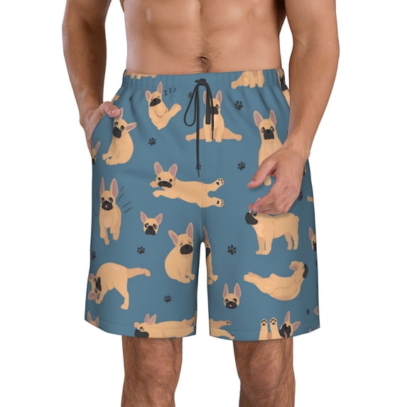 Kll French Bulldog Yoga Men'S Casual Summer Beach Shorts Hawaiian Shorts With Pockets-X-Large