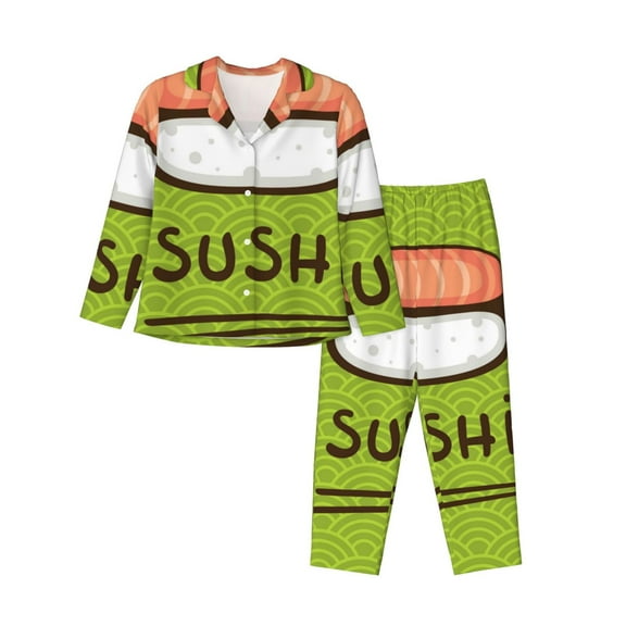 Kll Fresh Sushi Print Women'S Long Sleeve Pajamas With Pants Sleepwear Loungewear 2 Set-Small