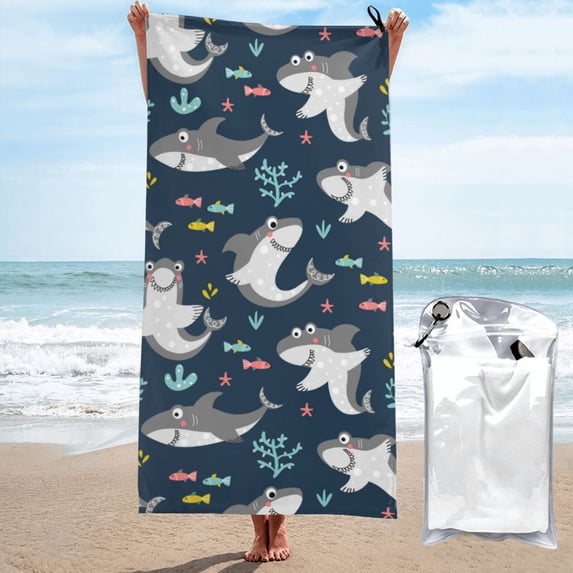 Kll Friendly Smiling Sharks Microfiber Beach Towel Fast Drying,Extra Large 31.5"X63" Sand Free Beach Towel Super Lightweight Towels