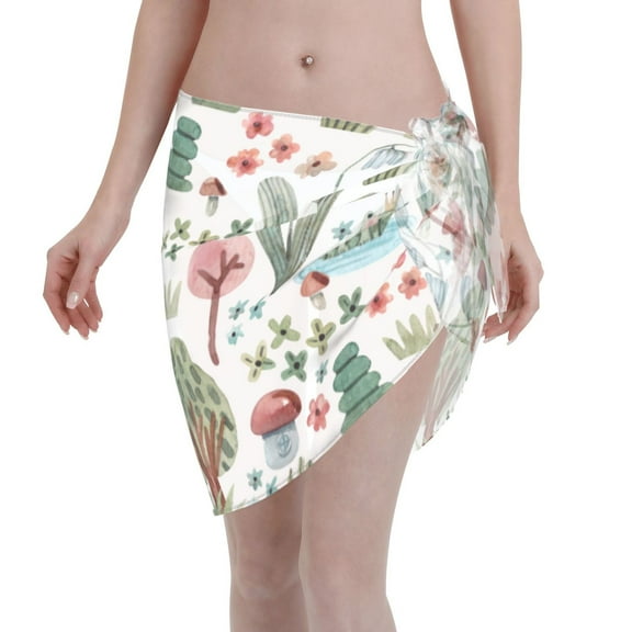 Kll Frog And Forest Plants Print Women'S Sarong Coverups Short Bathing Suit Wrap Skirt Beach Wrap Swimsuit Cover Ups