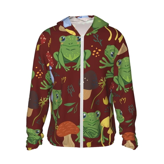Kll Frogs And Mushrooms Print Men'S Women’s Upf 50+ Sun Protection Outdoor Hoodie Jacket Long Sleeve Fishing Hiking Performance Shirt- 3x-Large