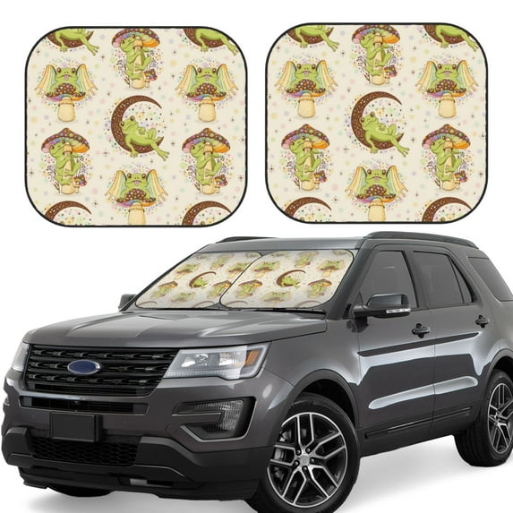 Kll Frogs Windshield Sun Shade 2-Piece Foldable Car Front Window Sunshade For Most Sedans Suv Truck - Auto Sun Blocker Visor Protector Blocks Max Uv Rays - Small
