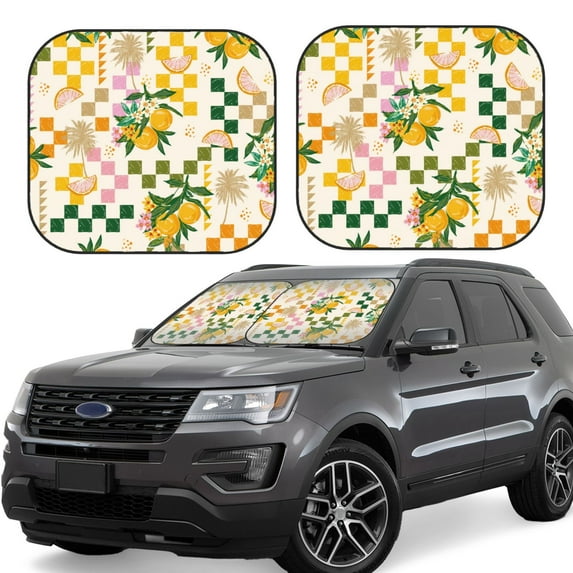 Kll Fruit Windshield Sun Shade 2-Piece Foldable Car Front Window Sunshade For Most Sedans Suv Truck- Medium