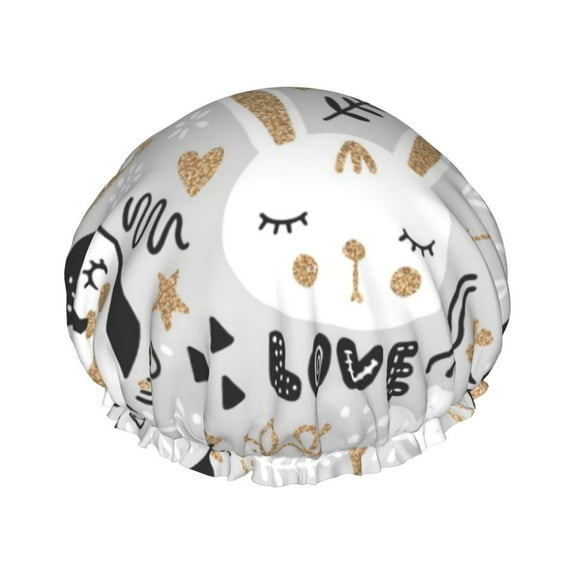 Kll Funny Animals Series Pattern Shower Cap & Bath Cap For Women,Reversible Oversized Waterproof Shower Caps For All Hair Lengths,Elastic Reusable Bathing Hair Cap