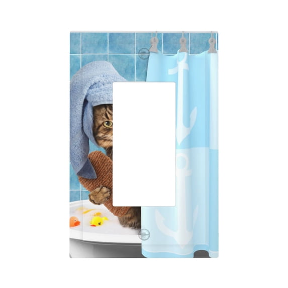 Kll Funny Cat Taking A Bath Wall Plate,Gloss Finish,Standard Size 1 - 5" X 3", Polycarbonate Thermoplastic,Electric Receptacle Plug Covers