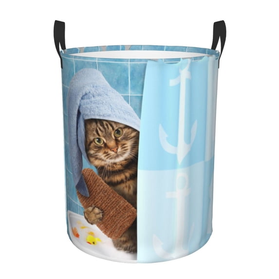 Kll Funny Cat Taking A Bath Waterproof Foldable Laundry Hamper Bucket With Handles For Storage Bin,Kids Room,Home Organizer (Medium)