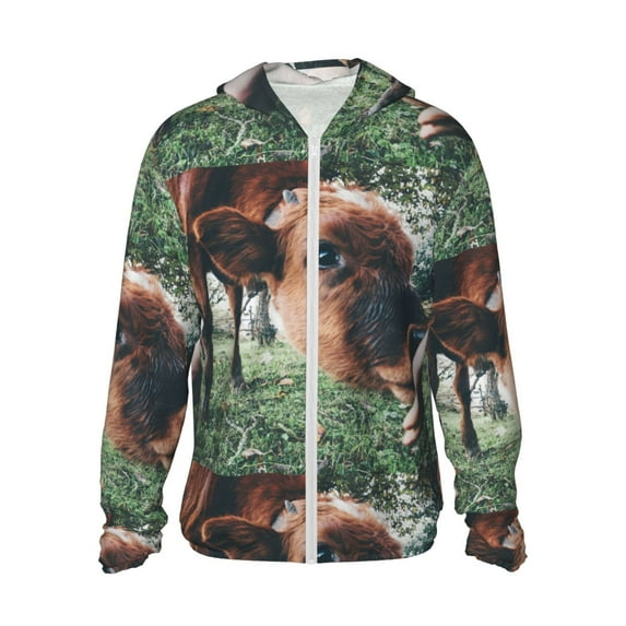 Kll Funny Cow Print Men'S Women’s Upf 50+ Sun Protection Outdoor Hoodie Jacket Long Sleeve Fishing Hiking Performance Shirt- X-Large