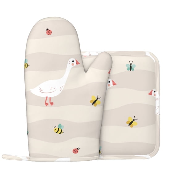 Kll Funny Goose1 Oven Gloves And Pot Holders Grill Gloves - Oven Gloves And Pot Holders, Non-Slip Cooking Gloves With Recycled Pads