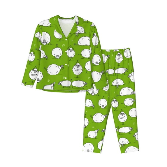 Kll Funny Sheep Doing Yoga Print Women'S Long Sleeve Pajamas With Pants Sleepwear Loungewear 2 Set-Medium