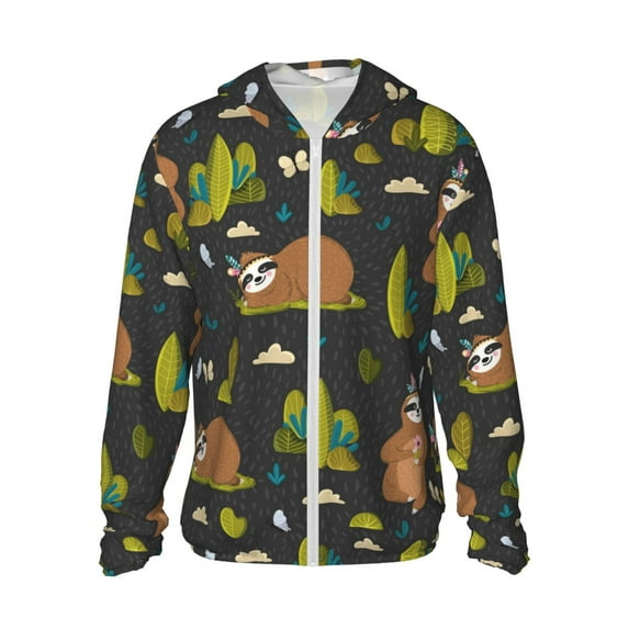 Kll Funny Sloths In The Forest Print Men'S Women’s Upf 50+ Sun Protection Outdoor Hoodie Jacket Long Sleeve Fishing Hiking Performance Shirt- Medium