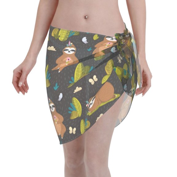 Kll Funny Sloths In The Forest Print Women'S Sarong Coverups Short Bathing Suit Wrap Skirt Beach Wrap Swimsuit Cover Ups