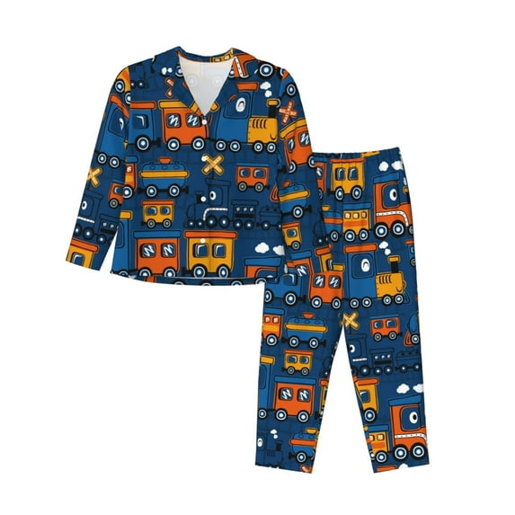 Kll Funny Steam Train Print Women'S Long Sleeve Pajamas With Pants Sleepwear Loungewear 2 Set-Small